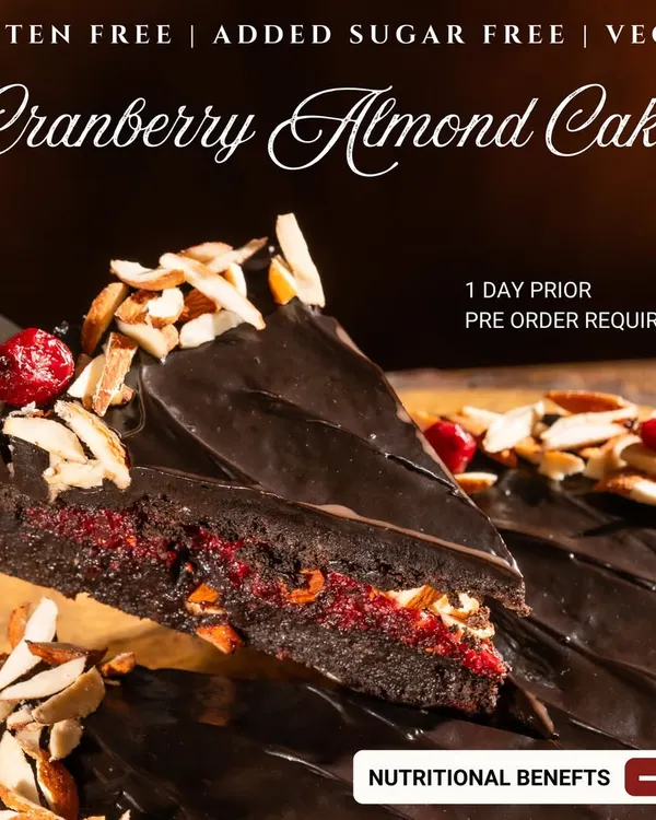 This cake is the heart of our menu. It’s fully gluten-free, made without any added sugar, and is 100% vegan. We require one day's notice for pre-orders because we bake everything from scratch to ensure it's perfect for you.