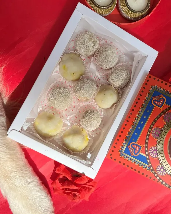 Our Ganesh Chaturthi Assorted Box is here, featuring pet-safe modaks and coconut ladoos. It's the perfect way to include your furry family member in the celebration.