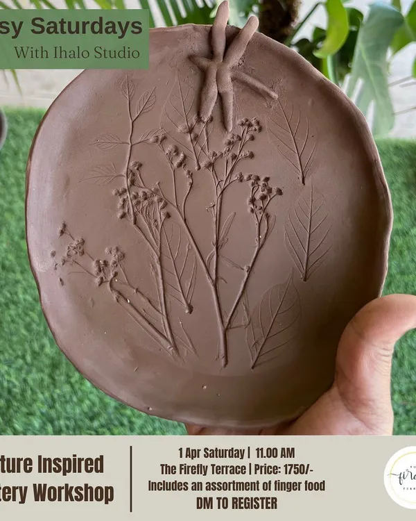 Join us for a nature-inspired pottery workshop where you can create a beautiful terracotta piece using real leaves for imprints. It's a wonderful way to connect with nature and clay.