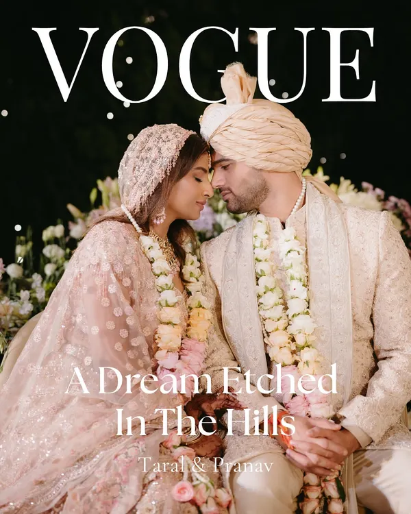 Our founder Taral and her husband Pranav on the digital cover of Vogue, from their wedding in Mussoorie. A dream etched in the hills, this feature celebrated a wedding that was both personal and a masterpiece of design.