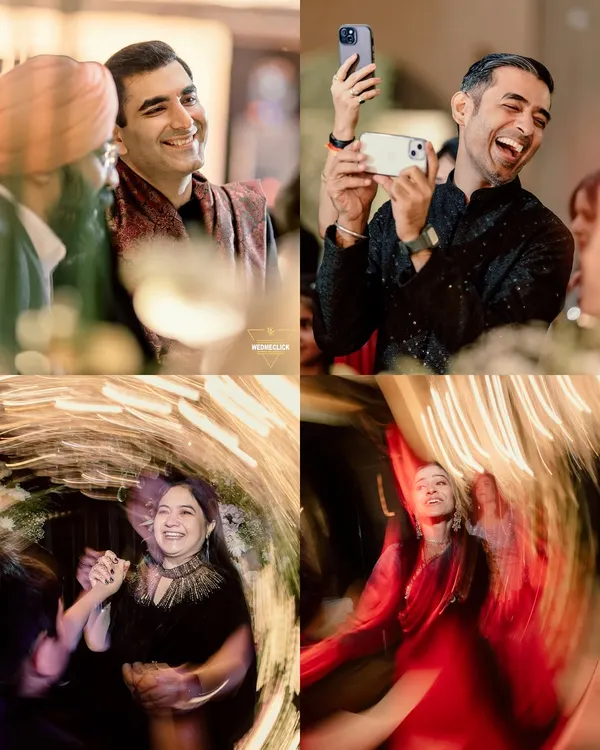 A collage of pure, candid joy. From the groom's laughter to guests dancing with abandon, these photos capture the genuine emotions and fun of the celebration.