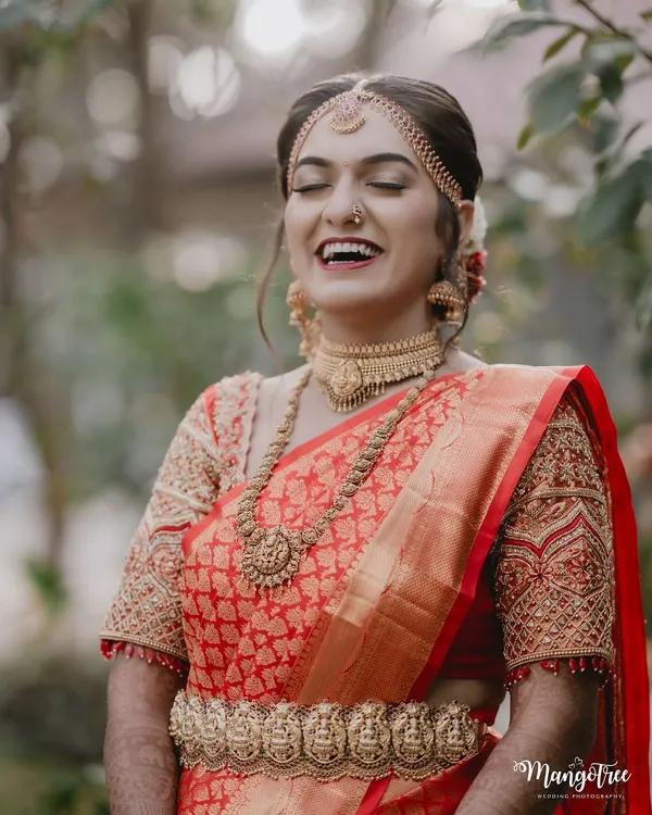 This is what it's all about. A genuinely happy bride on her big day. For Tanu, I created a classic South Indian bridal look with a focus on radiant skin and a smile that lights up the room.
