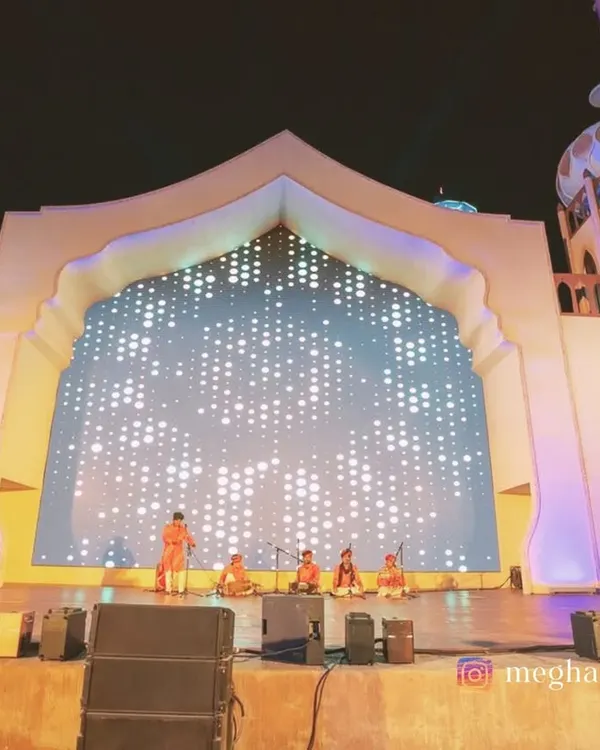 The magnificent stage at Boulevard World in Riyadh, where my team of 40 artists represented Indian culture for six months. This project was a massive undertaking in international event management and cultural programming.