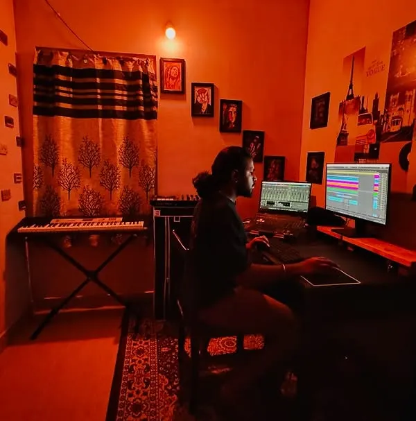A typical late night session in my studio, surrounded by my gear. This is where I focus on sound design and arrangement to produce high quality house and techno tracks.