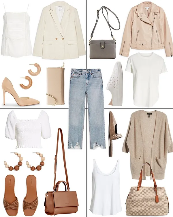 One pair of distressed straight-leg jeans, four completely different outfits. I show my clients how to build a versatile wardrobe around key pieces, creating looks for any occasion from a single item.