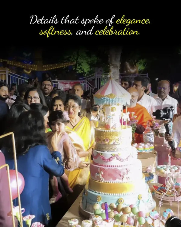 A beautiful moment from Ayra's first birthday, featuring our grand carousel-themed cake. We design our cakes to not only taste incredible but also to create lasting memories for your special milestones.