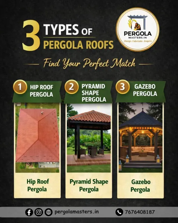 This graphic illustrates three popular roof styles we offer: the classic Hip Roof, the elegant Pyramid Shape, and the versatile Gazebo. We help you choose the perfect design to match your home's architecture and your personal style.