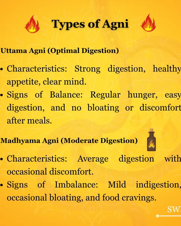 Understanding your 'Agni', or digestive fire, is fundamental to health. Uttama Agni represents optimal digestion, characterized by a healthy appetite and no bloating, while Madhyama Agni is moderate digestion with occasional discomfort.