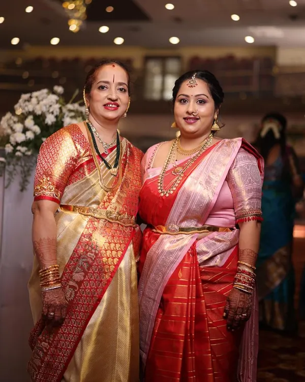 A beautiful portrait of a mother and daughter, both styled by me for the Muhurtham. I created coordinated, age-appropriate looks that are elegant, traditional, and perfect for a South Indian wedding.