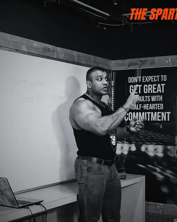 A shot from my Spartan's Elite Contest Prep Workshop in New Delhi. I am in my element here, teaching the next generation of coaches the detailed science of bodybuilding.