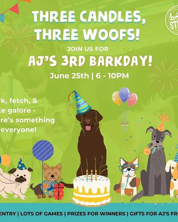 Get ready to bark, fetch, and eat cake! We threw a huge third birthday party for AJ, and it was a blast. Keep an eye out for our next event announcement.